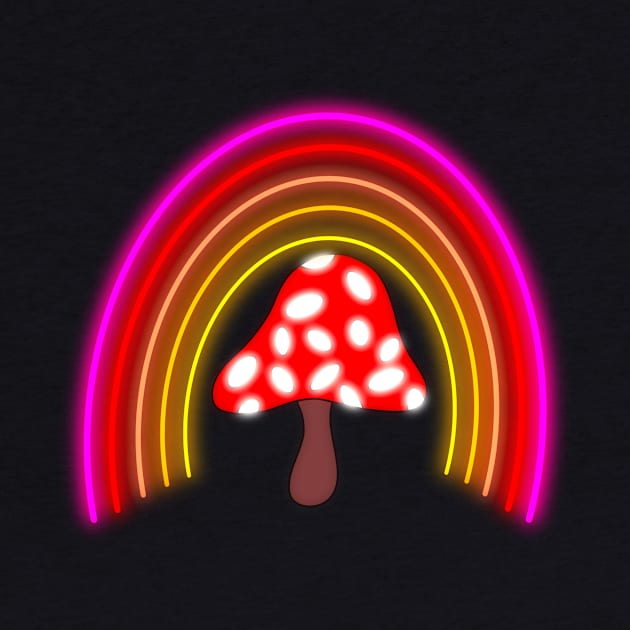 Glowing mushroom under glowing rainbow by Scarlett Blue